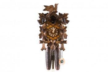8-day carved cuckoo clock with leaves and bird