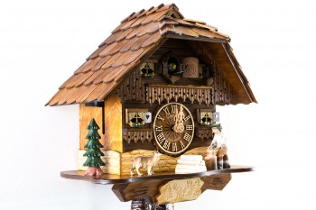 1-day Black Forest house cuckoo clock with wood chopper and dog