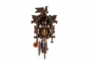 1-day carved cuckoo clock with leaf and bird, music and dancers